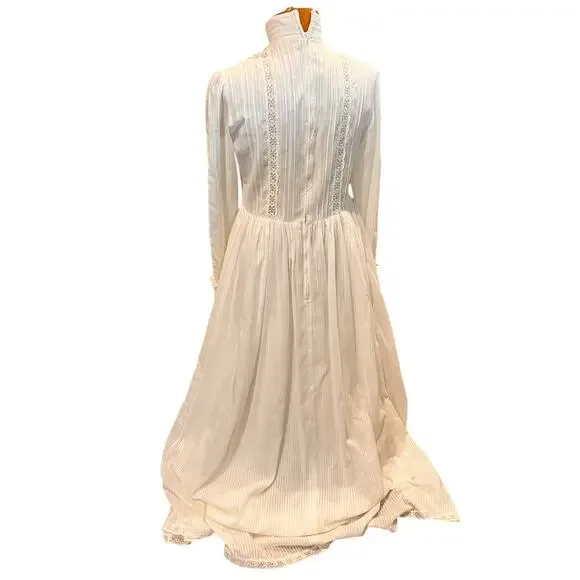 Vintage 1970s Laura Ashley White Womens Dress Edwardian Prairie Ruffled Size 14 - Picture 3 of 14